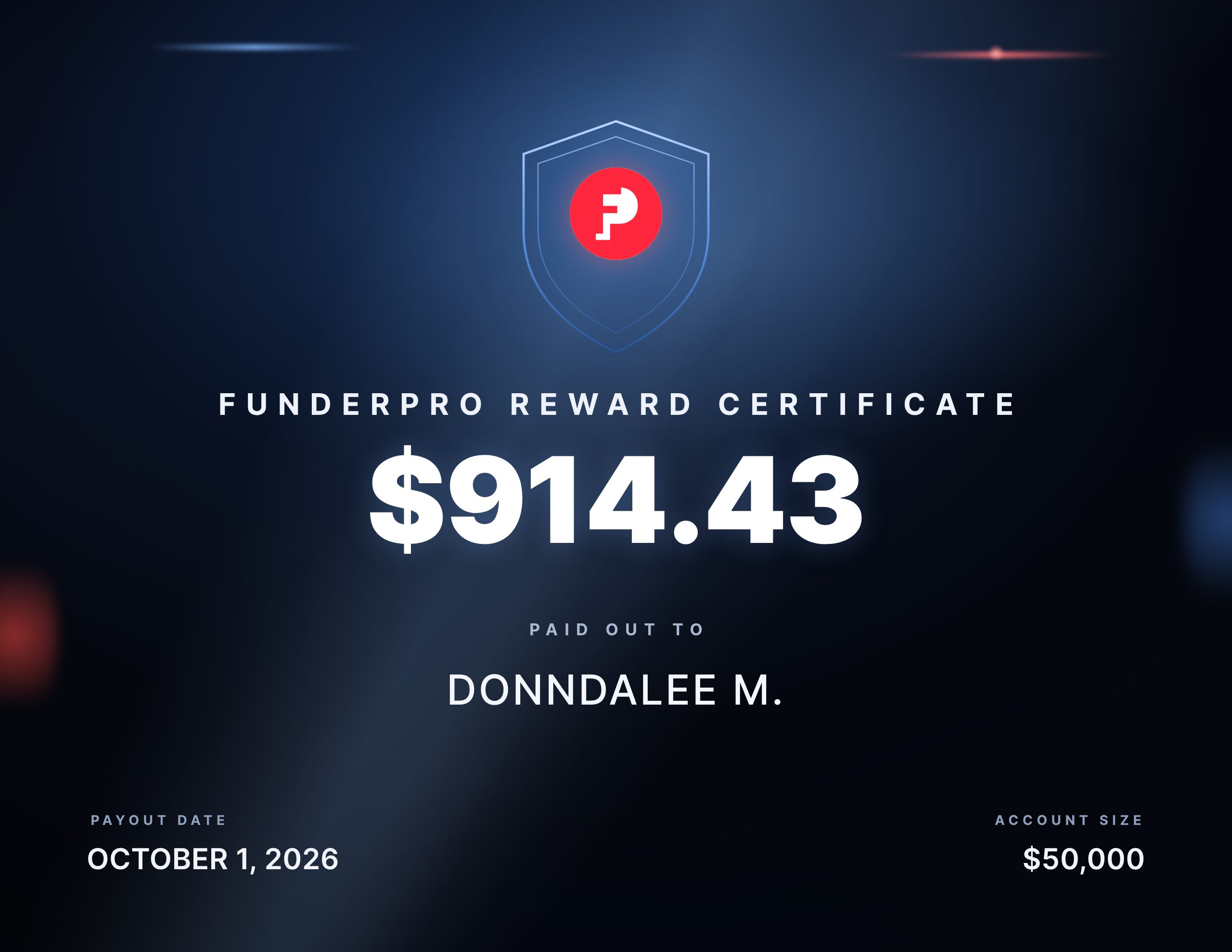 Recompensa de $914.43 pagada a Donndalee M.