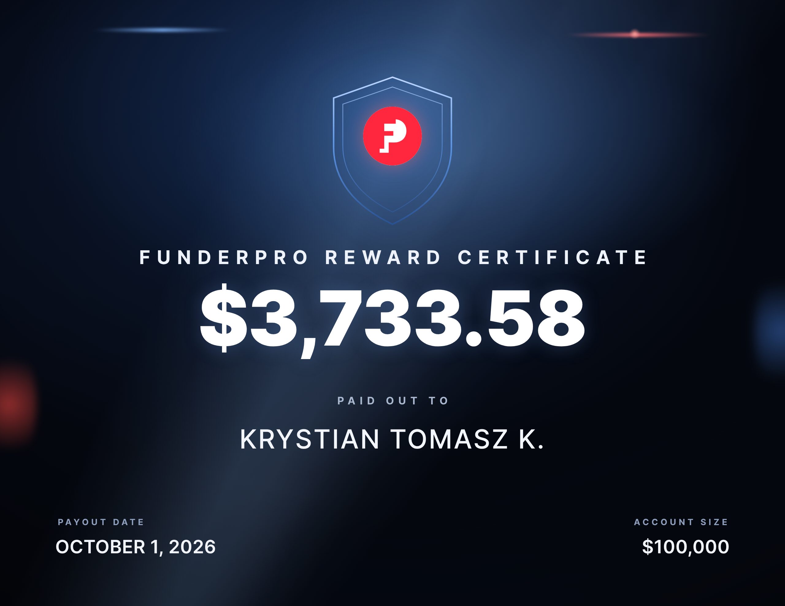 Recompensa de $3,733.58 pagada a KRYSTIAN TOMASZ K.