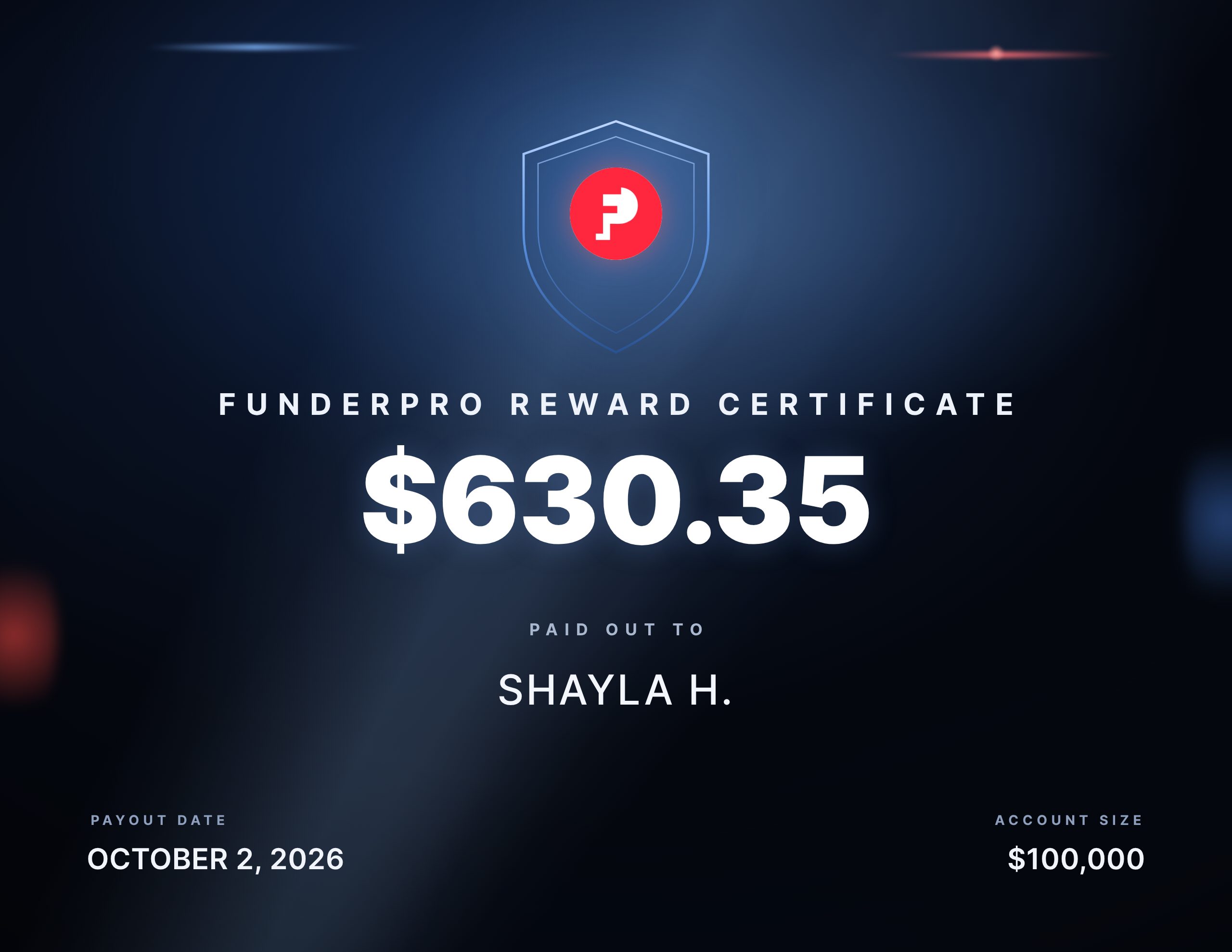 Recompensa de $630.35 pagada a Shayla H.