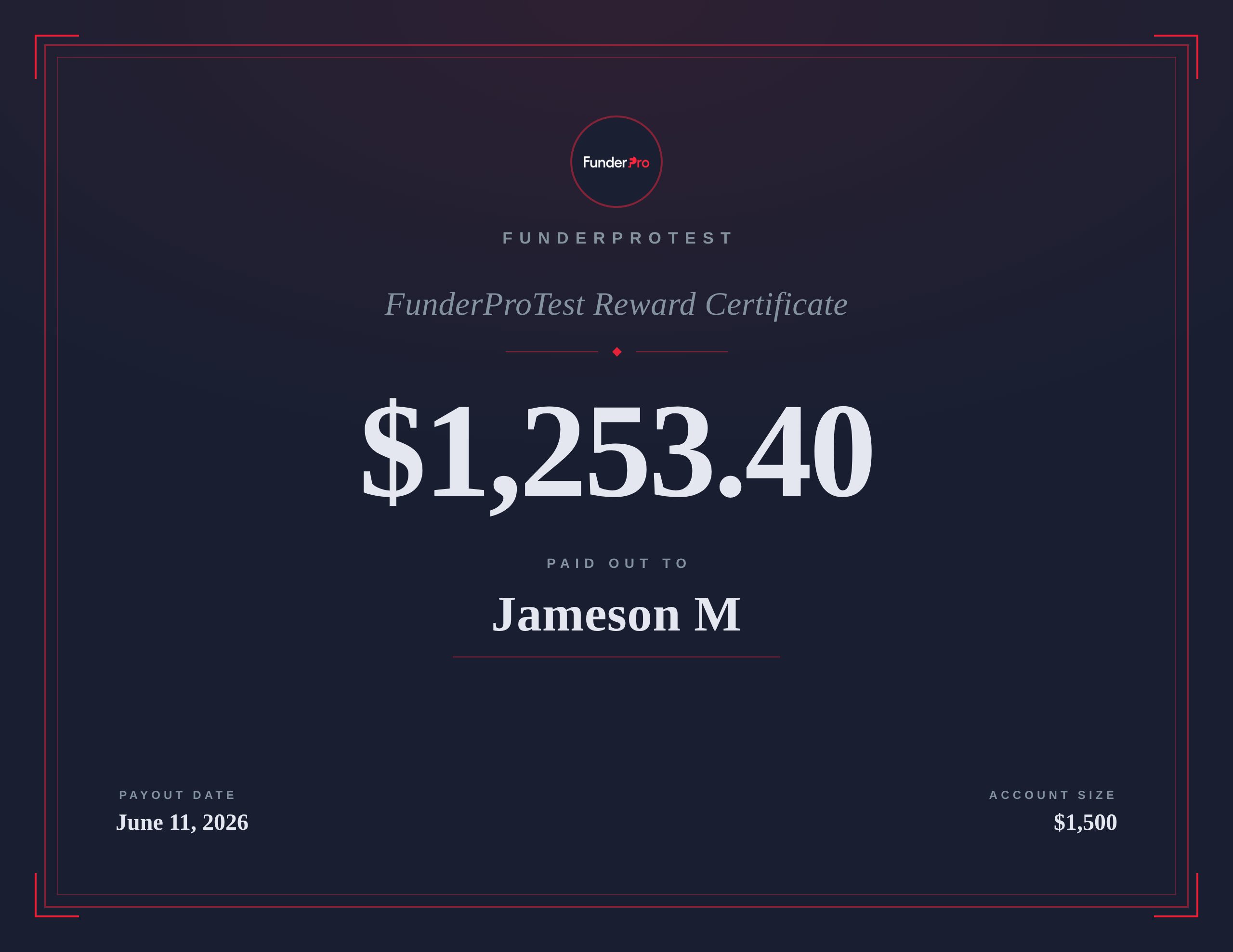 $1,253.40 reward paid out to Jameson M