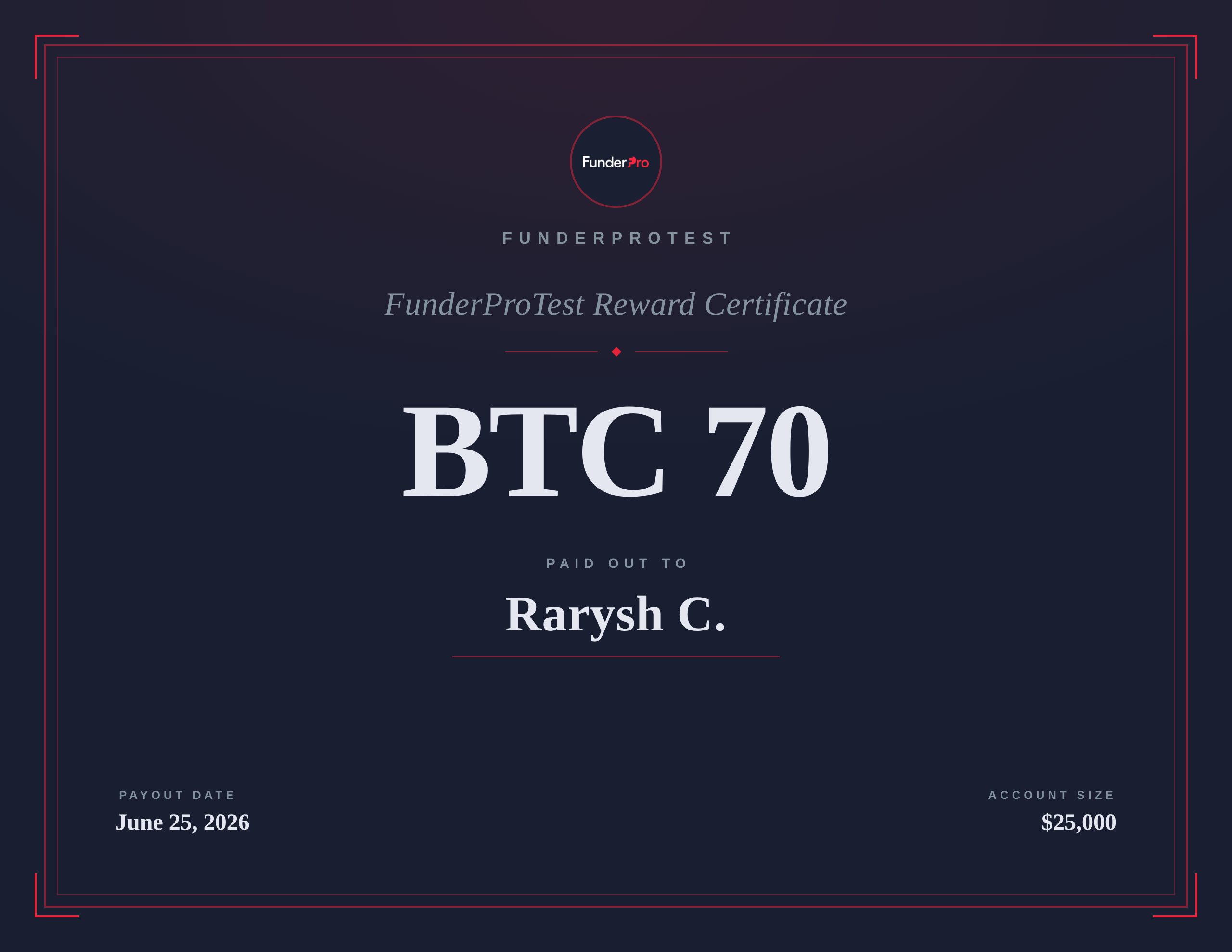 BTC 70 reward paid out to Rarysh C.
