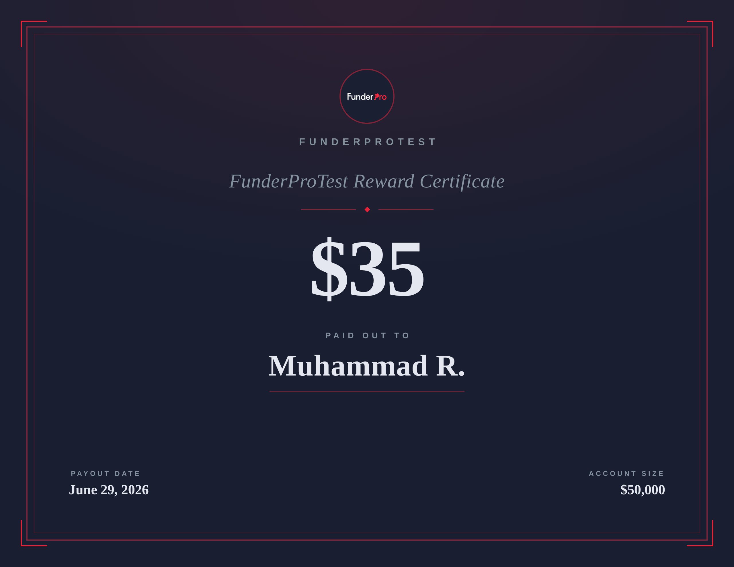 $35 reward paid out to Muhammad R.