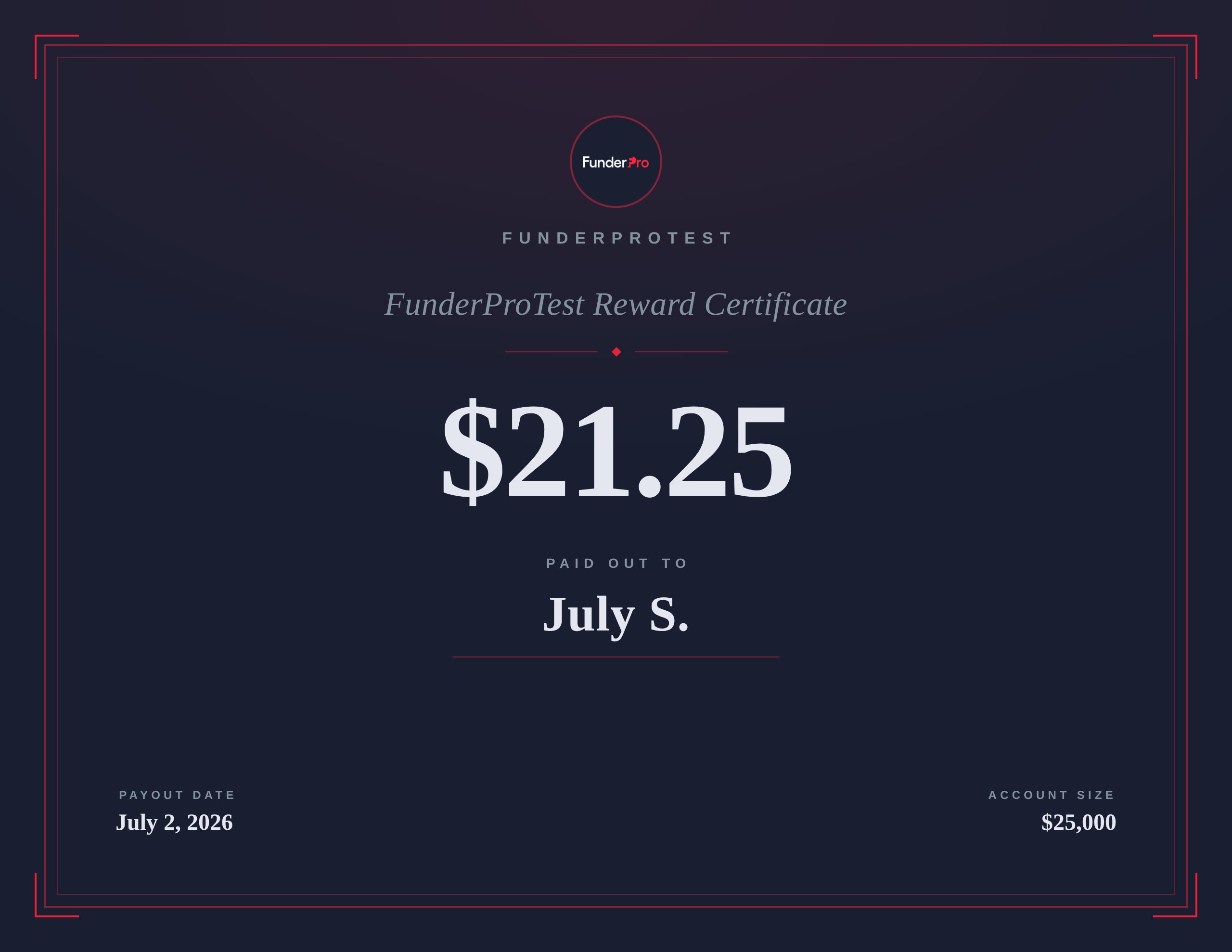 $21.25 reward paid out to July S.